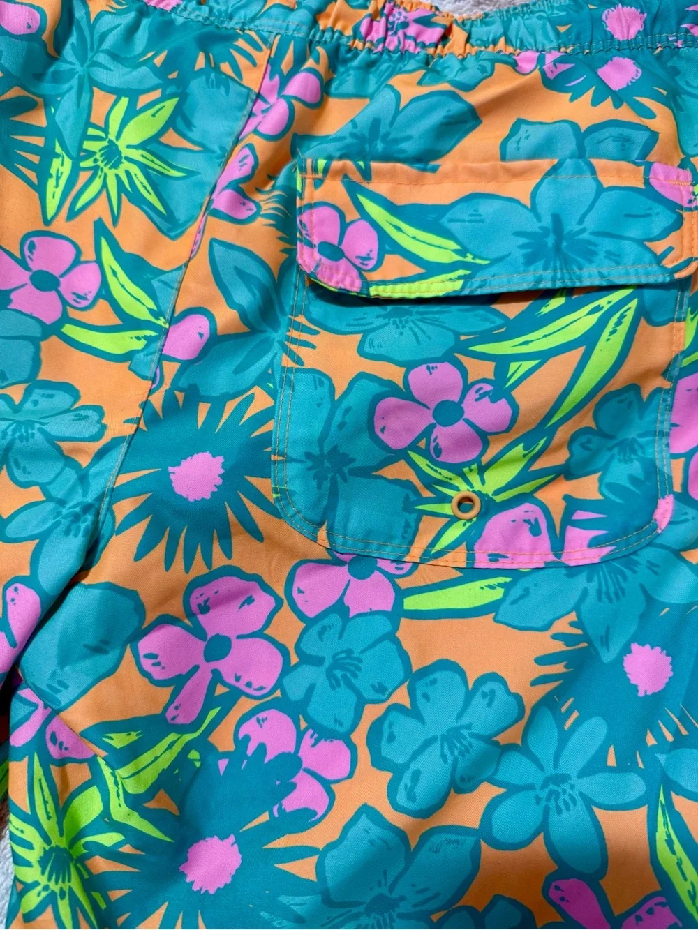 Cat & Jack Teal, Orange & Pink Tropical Floral Boys Swim Shorts L 10/12